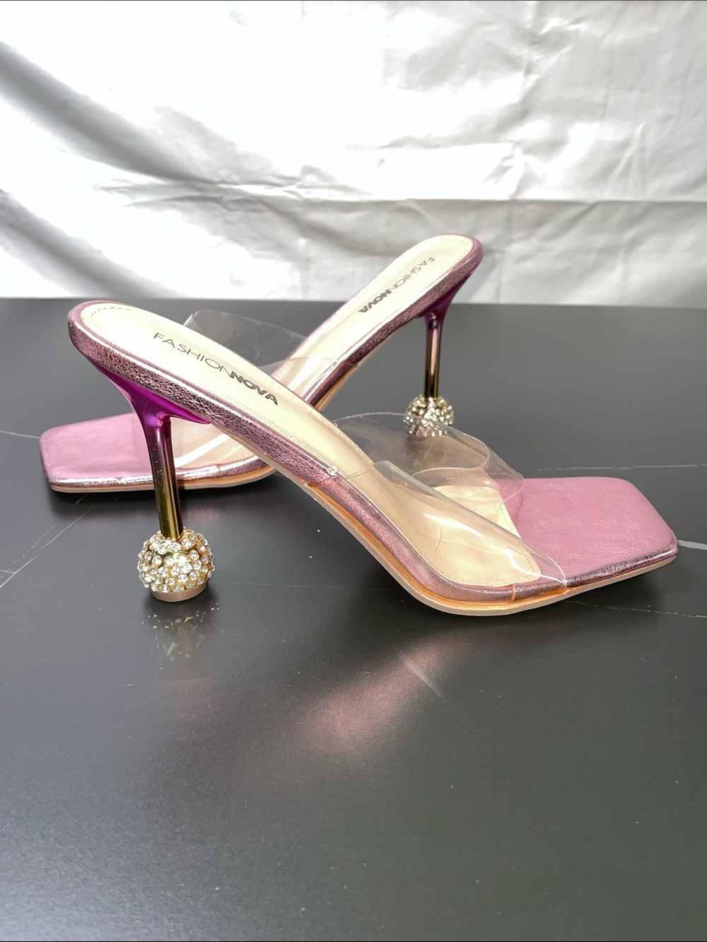 FASHION NOVA CRYSTAL BALL CLEAR STRAP HEELS FTL-09-070